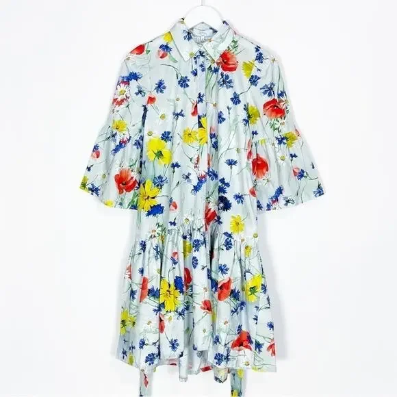 Pearl by Lela Rose Floral Poplin Flounce Hem Dress - Picture 4 of 12